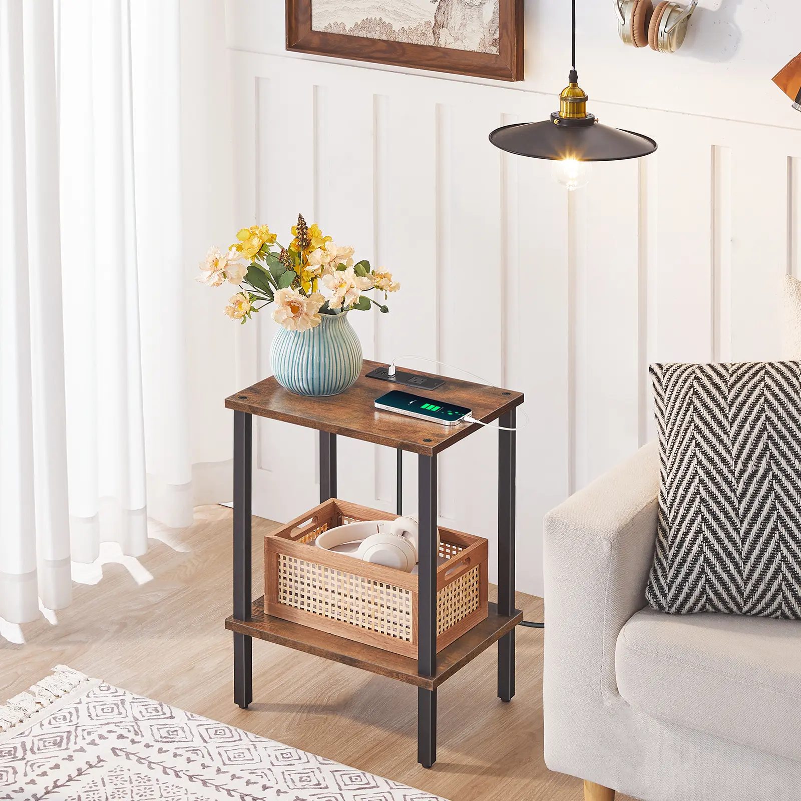 MAHANCRIS Small End Table with Charging Station, Nightstand with USB Ports and Outlet, Wooden Bedside Table for Small Space, Living Room, Bedroom, Rustic Brown #SummerVibes#DealsforYouDays #SummerGarden