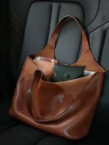 Personality  lazy niche  fashion, simple  casual  versatile one-shoulder handbag, retro and light daily commuter bag, light luxury and versatile texture suitable for office workers' daily travel, shopping and so on, Pu Tote Satchel, Casual Messenger Bag