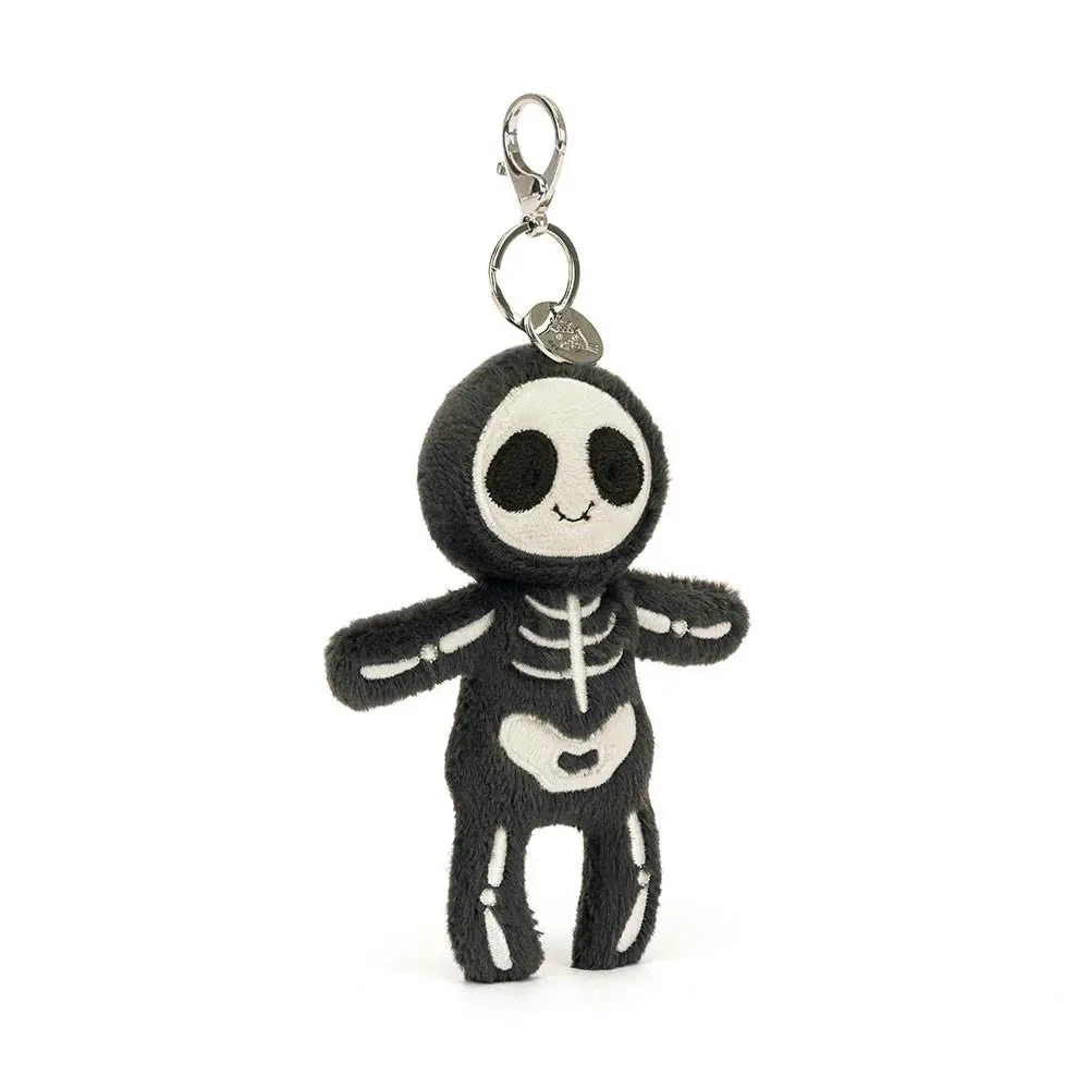Jellycat Skeleton Plush Keychain, Cute Black Skeleton Bag Charm, Mini Stuffed Animal Pendant, Soft Plush Keyring Accessory, Halloween Gift for Kids, Girls and Plush Toy Lovers