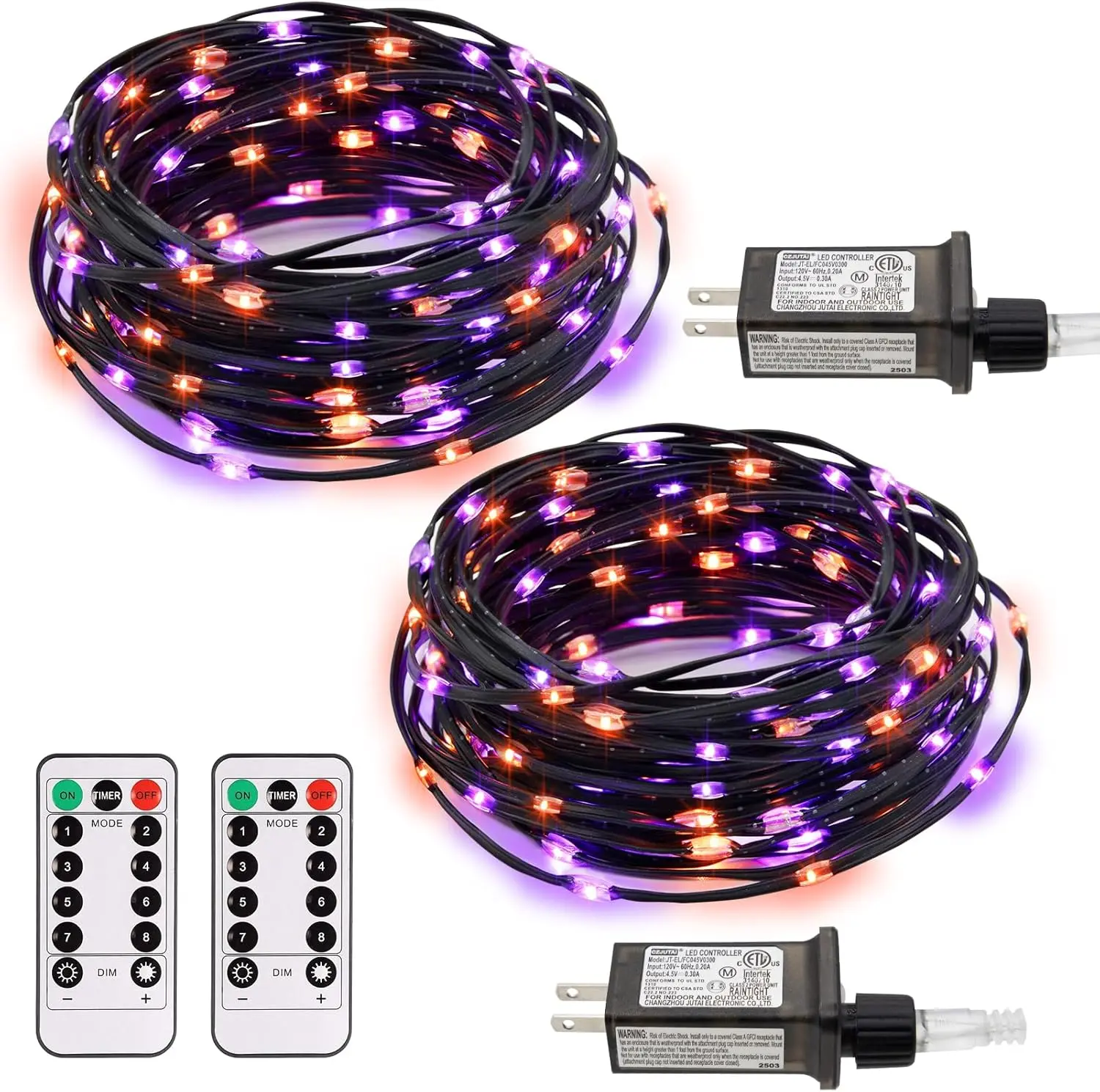 echosari 2 Pack Halloween String Lights, 33Ft 100 LED Micro Starry Twinkle Lights Plug in with Remote Timer, Outdoor String Lights IP68 Waterproof for Party Garden Yard Decor (Orange & Purple)