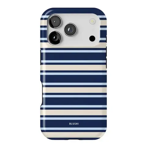 Durable TPU-Rubber Polycarbonate Shockproof Protective Cover for iPhone 18 17 16 15 14 13 12 11 Pro/ProMax/Plus, Striped Blue Christmas Smartphone Accessory with Multi-Size Fit, Impact Resistance, MagSafe-Ready Magnet, Cellphone Devices Compatibility