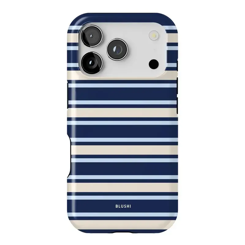 Durable TPU-Rubber Polycarbonate Shockproof Protective Cover for iPhone 18 17 16 15 14 13 12 11 Pro/ProMax/Plus, Striped Blue Christmas Smartphone Accessory with Multi-Size Fit, Impact Resistance, MagSafe-Ready Magnet, Cellphone Devices Compatibility
