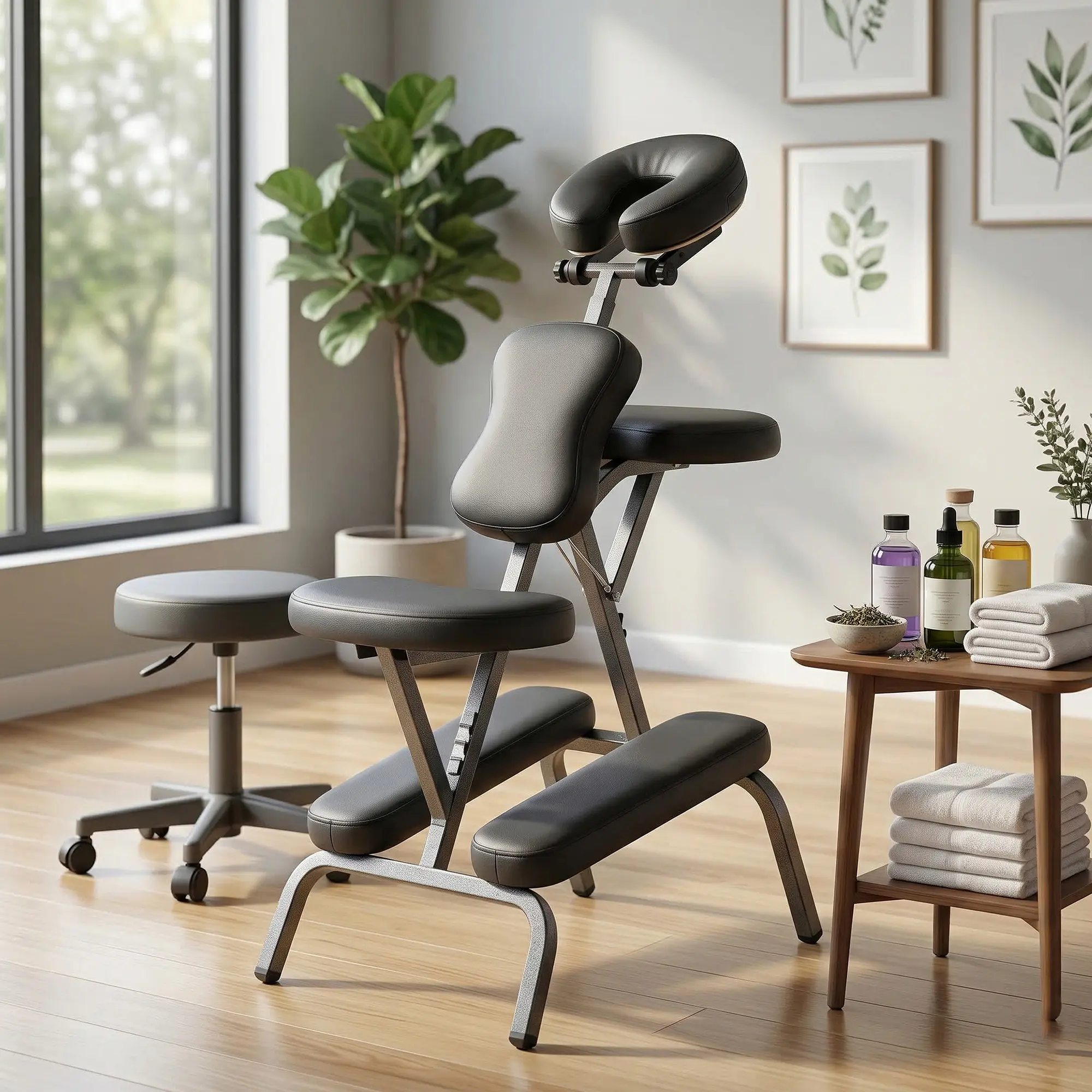 Portable Massage Chair for Tattoo and Spa with Adjustable Face Cradlewith Carrying Bag Ideal for Salon Use (BLACK), Commercial Salon Furniture, Salon Equipment