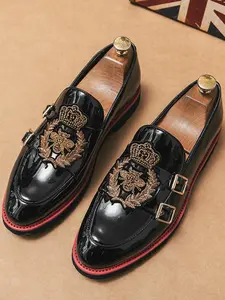 Men's Business Fashion Crown Decorated Slip on Dress Shoes, Formal Occasion Shoes for Men, Fashion Shoes for Party, Daily Clothing Decor, Footwear, British Fashion Shoes