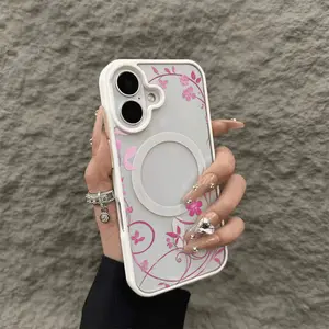 Pink Small Floral Vine Phone Case Suitable for iPhone 15/14 Pro/16 Pro Max/13/12/XR/X Shockproof Protective Case Cover Protection