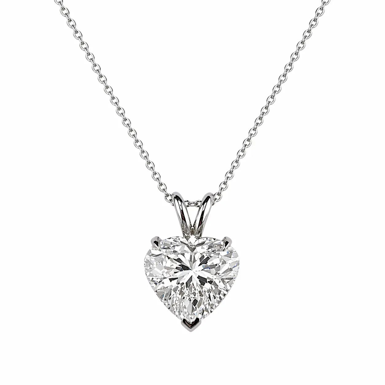 3.03ct 14K White Gold Heart Diamond Solitaire Pendant Necklace (IGI Certified)