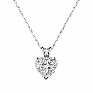 3.03ct 14K White Gold Heart Diamond Solitaire Pendant Necklace (IGI Certified)