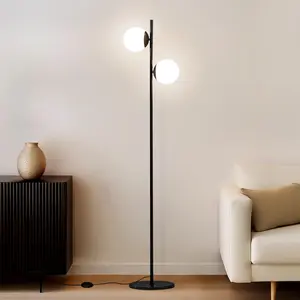 Brightech Sphere LED Floor Lamp- Contemporary Modern Frosted Glass Globe Lamp with Two Lights- Tall Pole Standing Uplight Lamp for Living Room, Den, Office, Bedroom- Bulbs Included