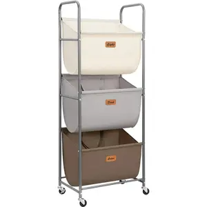 120 Liters Vertical Rolling Laundry Hamper, 3 Section Laundry Sorter with Wheels and 2 Breaks, 3-tier Laundry Baskets for Small, Dorm, Laundry Room, Closet, Multicolored 3-tier