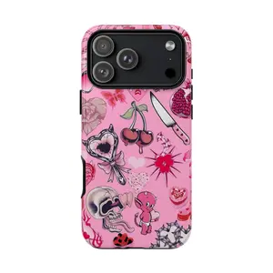 Pink Y2K Aesthetic Devil Heart Phone Case – Trendy Emo Vibe for iPhone - Phone Case For Iphone And Sumsung, Spooky Fall, Halloween Gift