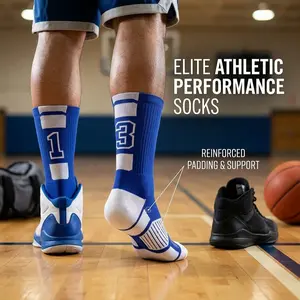 Custom Team Number Crew Socks for Youth and Adults - Athletic Sports Socks in Blue Choose Your Own Number Perfect for Basketball Soccer Baseball Volleyball Football Running Training Team Uniforms Comfortable Breathable Moisture Wicking Performance Socks