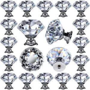 26 pcs Glass Cabinet Knobs Crystal Drawer Pulls Clear 30 mm Diamond for Kitchen, Bathroom Cabinet, Dresser and Cupboard by DeElf