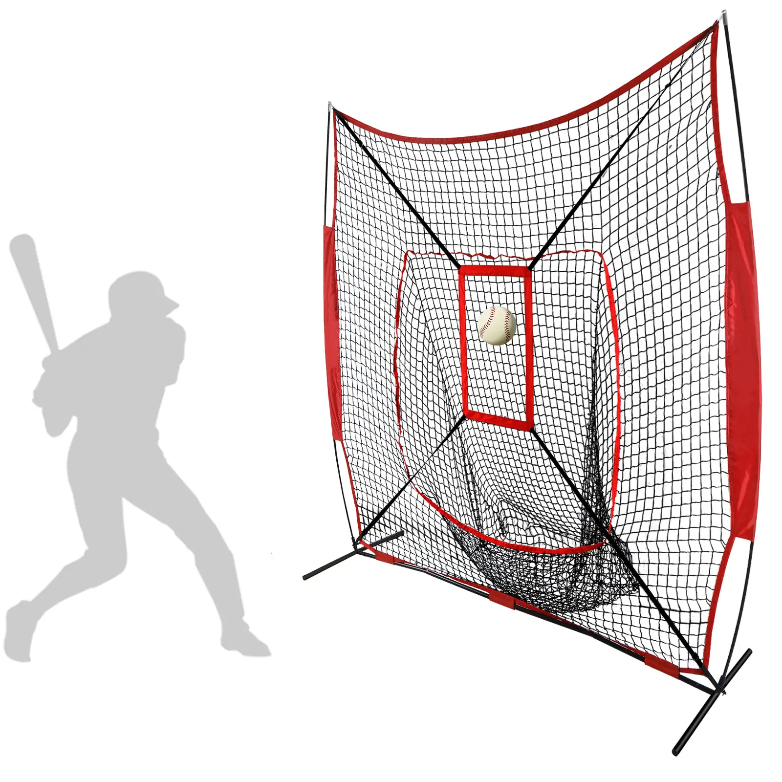 7x7 ft Portable Batting Cage for Baseball & Softball, Polyester Practice Net with Steel Frame and Strike Zone, Lightweight 11.68 lbs Training Equipment with Carry Bag, Indoor/Outdoor, Rubber‑Footed Legs
