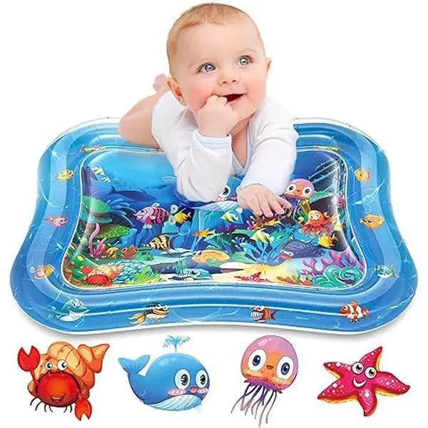 Inflatable Tummy Time Water Play Mat for Babies - Premium Portable Sensory Floor Toy, Newborn Motor Skills Booster, Summer Nursery Activity Accessory