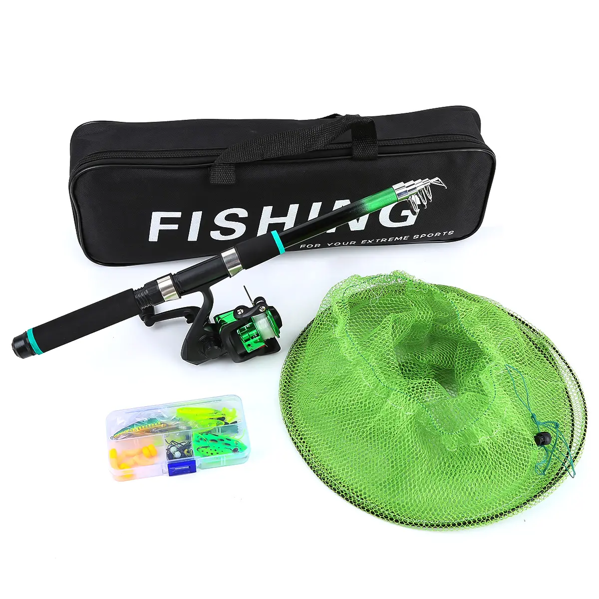 Full Fishing Rod Spinning Reel Combo Set with Fish Guard, Lure Box, Storage Bag, Extendable Fishing Pole Kit for Beginners & Anglers