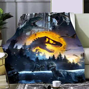 Dinosaur-Themed Flannel Blanket: Super Soft, Personalized Design, Suitable for Sofa, Bedroom, Gift, HD Print, All-Season Use, 100% Flannel, 250-300g Weight, 59.06" x 150cm, 51.18" x 130cm, 39.37" x 100cm, 27.56" x 70cm, 59.06" x 200cm, 59.06" x 300cm summ