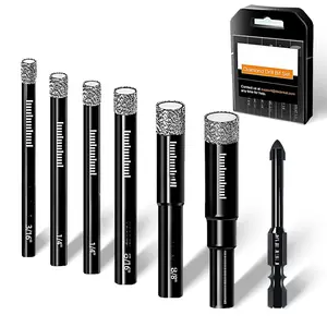 Dry Diamond Drill Bits & Carbide Tile Drill Bit Set for Tile,Ceramic,Marble,Porcelain,Glass & Granite- 3/16", 1/4" (x2), 5/16", 3/8", 1/2" + 1/4" Masonry Bit