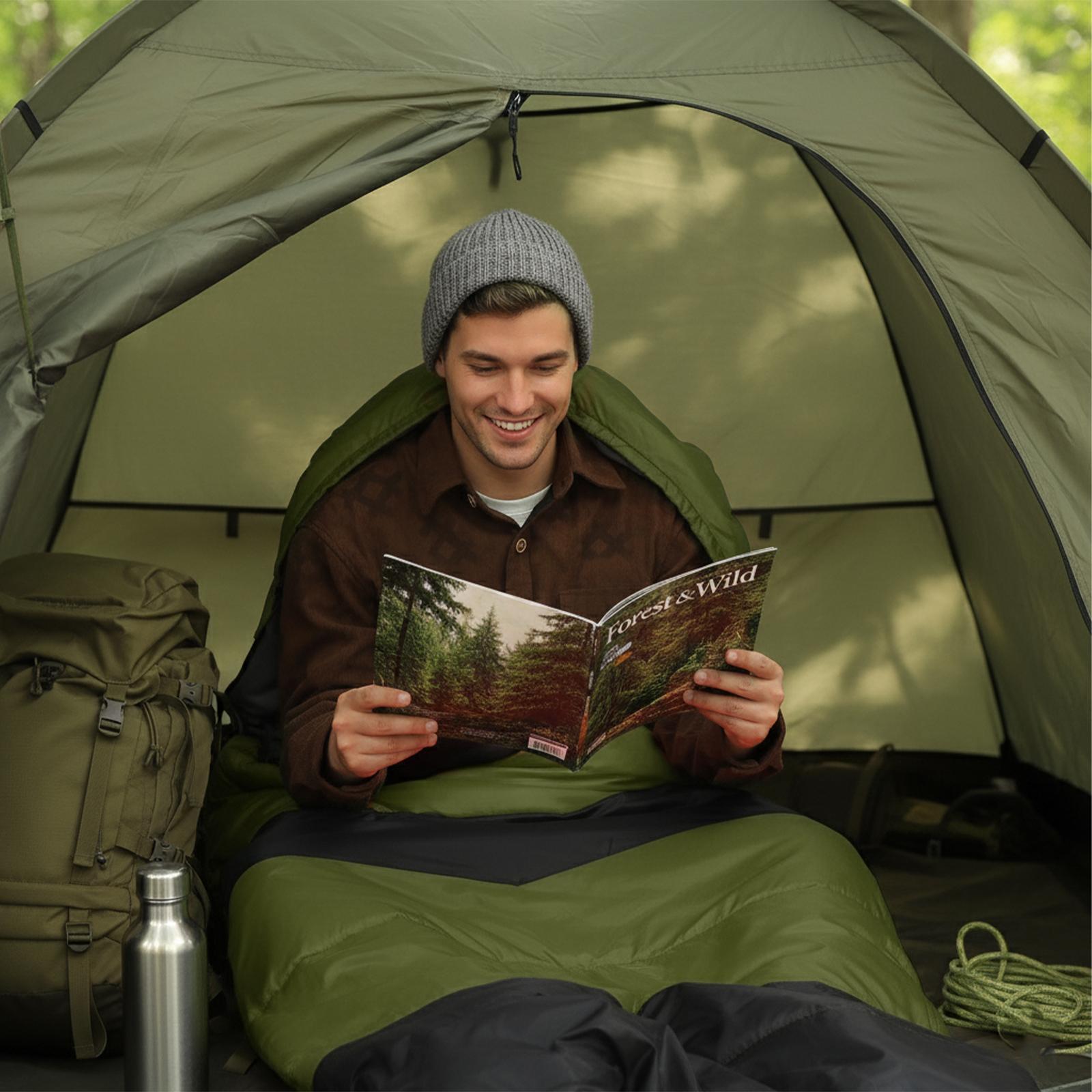 Rectangular Heated Sleeping Bag, Lightweight Sleeping Bag with Multi USB Powered Heating Pads, Waterproof Compact Envelope Sleeping Bag for Backpacking Hiking, Green