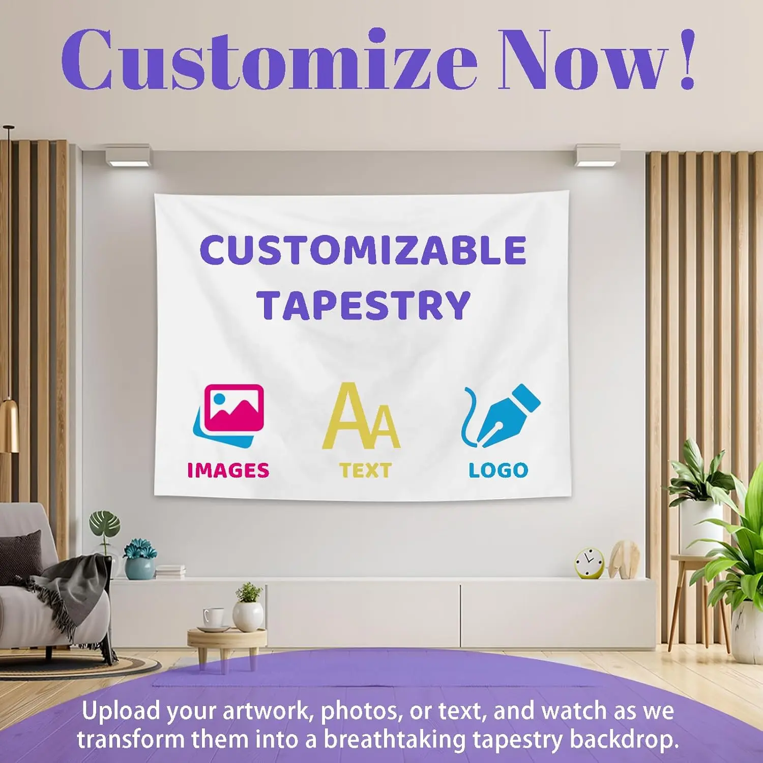 Custom Polyester Tapestry - 90x60in Modern Decoration, Personalized All Over Print Backdrop Wall with Uploadable Image/Text Banners & Signs, Bright Colors Light Decorative Cloth, Hand-Washable Living Room Home Decor for TikTok Shop Back to School Cotton L