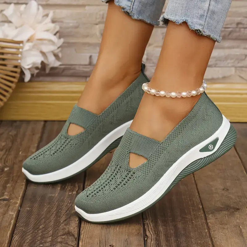 SERENE Women's Elegant Hollow-Out Ballerina Flats, Breathable Fabric Slip-On Shoes, Comfortable for Casual Daily Wear, Women's Shoes