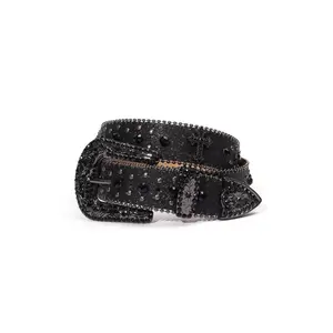 Punk Style Rhinestone Decorated PU Belt with Buckle, Fashion Cross Design Belt for Party, Daily Clothing Decor, Trendy Versatile & Exquisite Belt for Birthday Gift