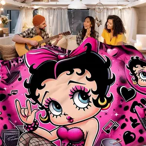 BETTY BOOP 90"x108" Large Size Cartoon Flannel Blanket Soft Polyester All-Season Cozy Throw for Women Girls Friends Personalized Gift for Birthdays Valentine’s Day