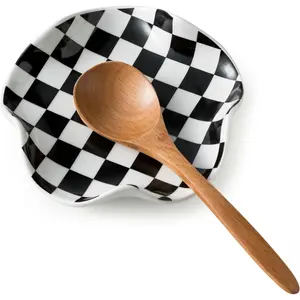 Spoon Rest for Stove Top, 5.3in Checkered Spoon Holder Utensil Rest, Ceramic Spoon Rests for Coffee Bar, Kitchen Gadget Cooking  for Housewarming