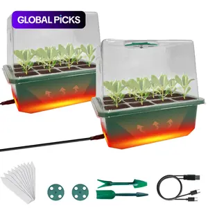 Seed Starter Kit with Integrated Heat, 24-Cell Plant Starter Tray Set, 2-Pack Propagation Trays with Humidity Dome, Mini Greenhouse Germination Kit for Seedlings, Plant Growing Set #GLOBAL PICKS