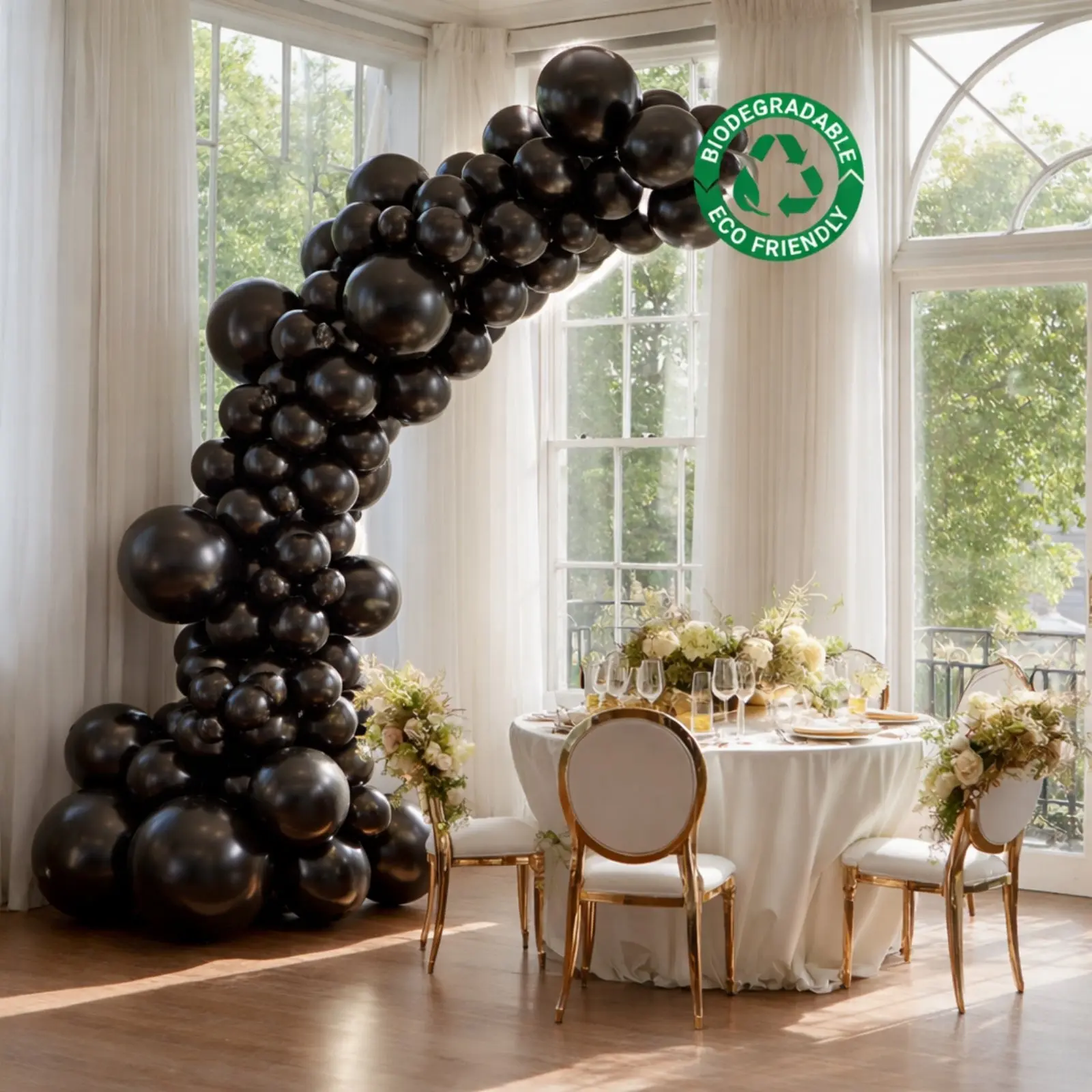 110-Piece Black Biodegradable Extra Strong Latex Blow-Up Balloons Kit with Helium Compatibility, Balloon Arch Backdrop, Photo Booth Props & Hanging Decor Supplies for Party, Birthday Decor