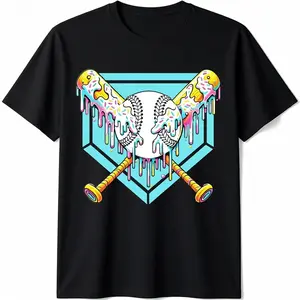 Baseball Drip For Boys Ice Cream Drip Youth Boys Baseball T-Shirt.., Cotton Material, Ice Cream Pattern
