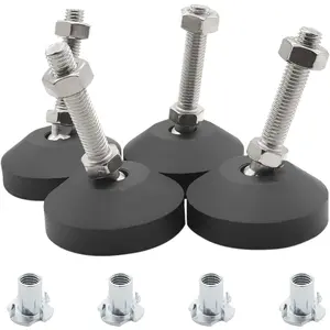 4 Pcs M10 Leveling Feet with T-Nut, Anti Skid Threaded Rubber Feet, Adjustable Swivel Levelers for Furniture, Heavy Duty Appliance Feet for Mechanical Equipment (D50 x M10 x H50)