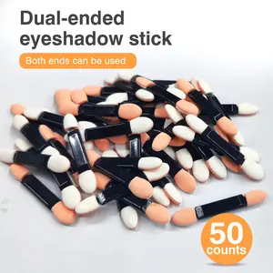 50 Counts Double Head Eyeshadow Applicators, Dual-Sided Sponge Tips for Professional Makeup Blending Black Makeup Brushes