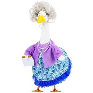 Old Lady Porch Goose Outfits for 23" Goose Statue, Grandma Porch Goose Clothes with Sunglasses Pearl Necklace and Silver Wig for Outdoor Patio Yard Lawn Decoration
