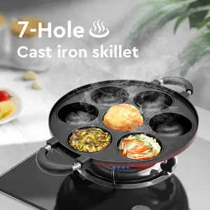 7 Hole Cooking Cake Pan Cast Iron Omelette Pan Non-Stick Cooking Pot Breakfast Egg Cooker Cake Mold Kitchen Cookware Home