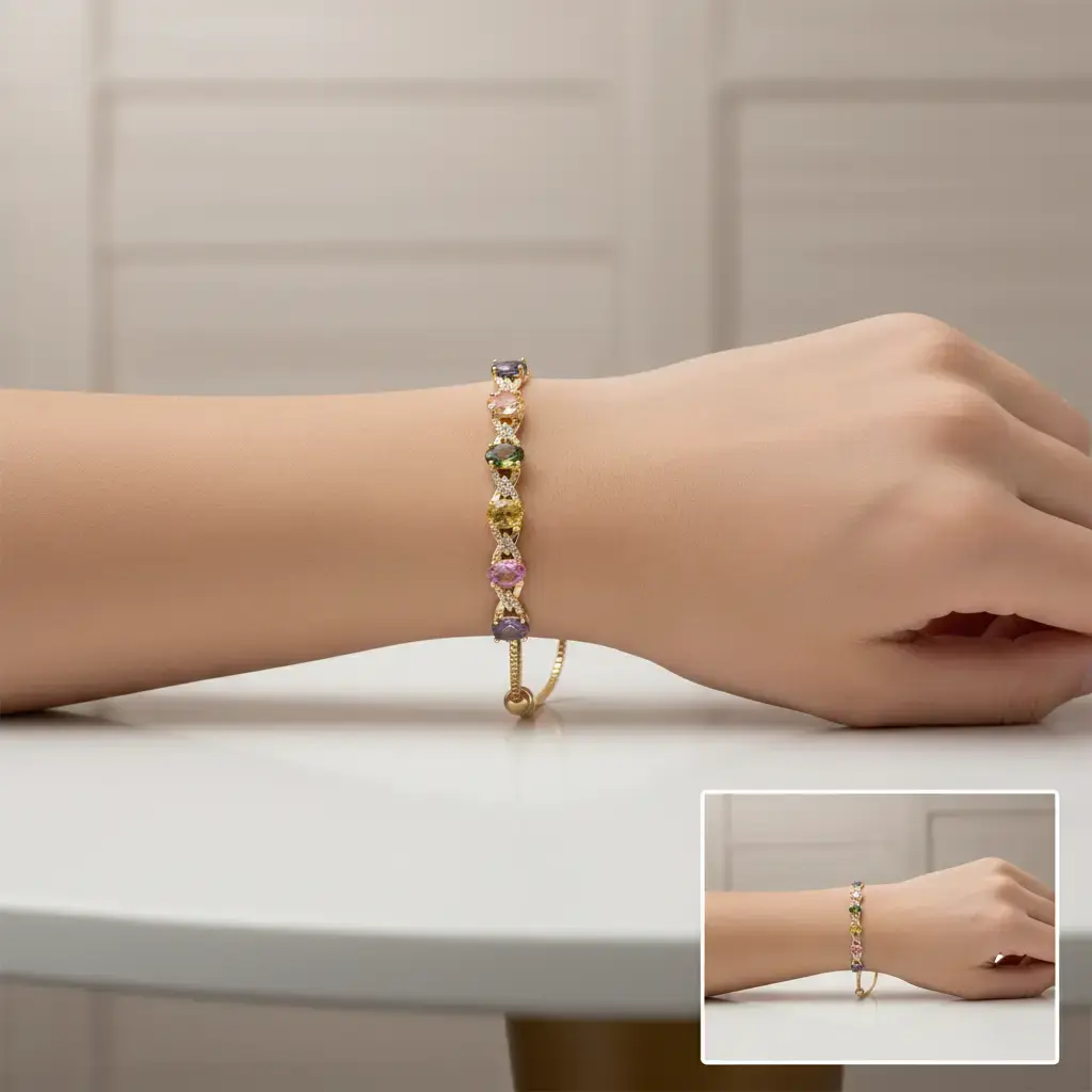 Amtiari Adjustable Bracelet with Colorful Stones – High Quality 14K Gold Plated for Daily Use