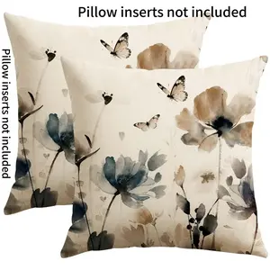 2PCS Spring Summer Watercolor Floral Pillow Covers 16x16/18x18/20x20 Inches, Poppy Design, Home Decor for Sofa Bedroom, Home Textile