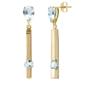Galaxy Gold GG 4.25 Carat 14K Solid Gold Bar Aqaumarine Drop Earrings