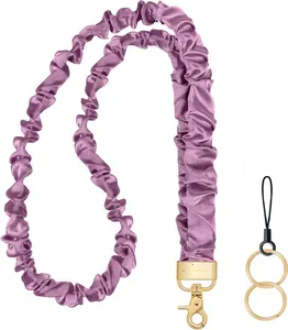 Scrunchie Teacher Lanyards for ID Badges , Long  Key Lanyard Straps for Women Card Holder  Wallet