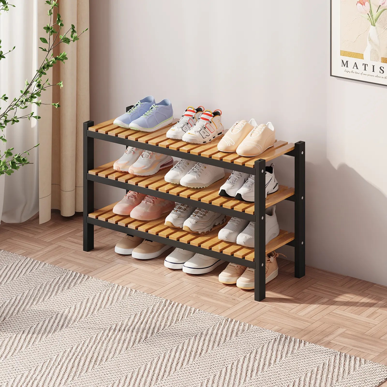 Bamboo Shoe Rack Organizer for Closet and Entryway - Space-Saving Narrow Shoe Stand - Versatile Shoe Holder for Do