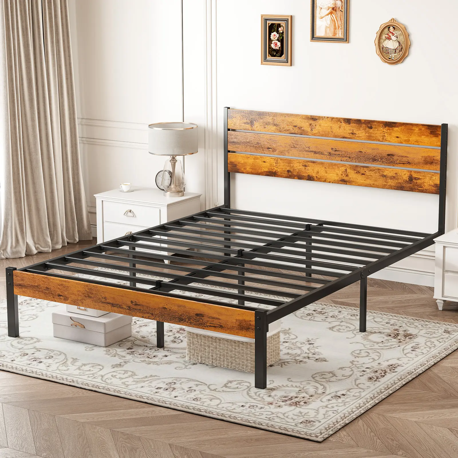 Metal Platform Bed Frame "Twin/Full/Queen"Mattress Foundation with Headboard and and Footboard, No Box Spring Needed with 800LBS Room Sturdy Wooden Slats Support