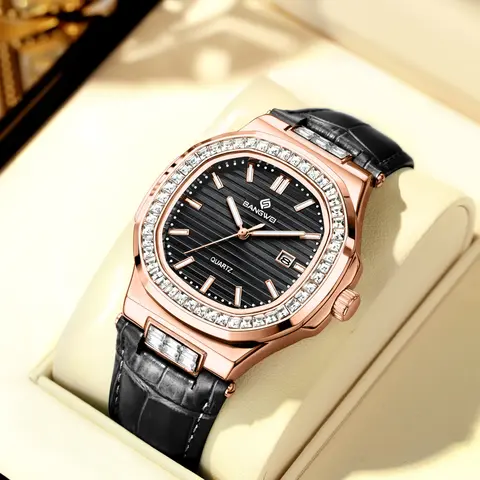 Women's Elegant Quartz Watch with Analog Display, Band, Metal Case, Waterproof Luminous Feature, Includes Battery