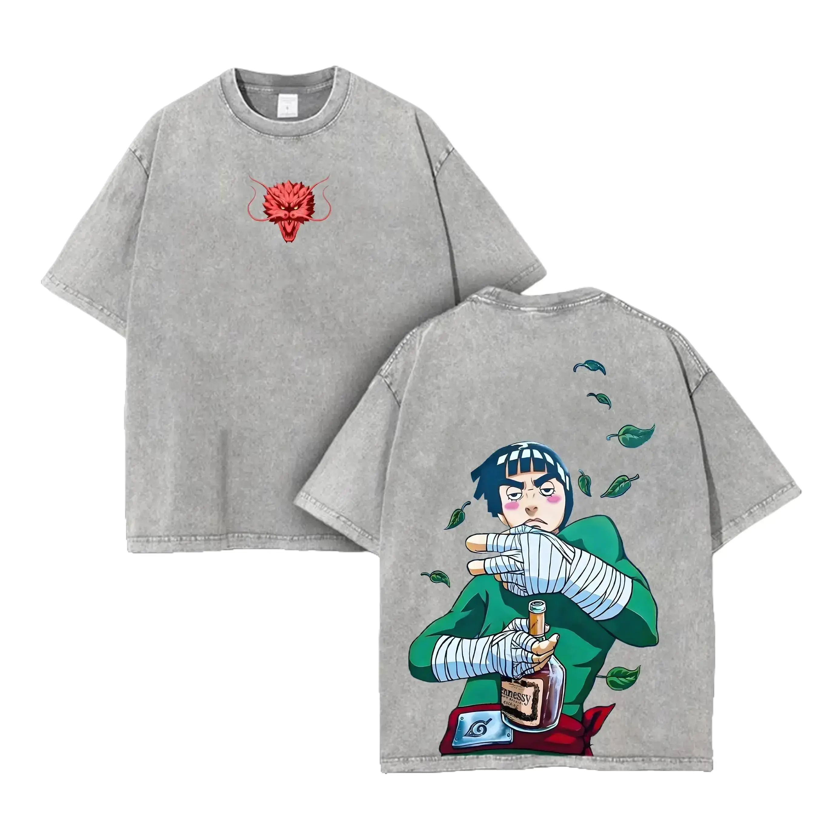 Maito Gai/Might Guy - Naruto Anime Double Printed Vintage Washed Tee Unisex Oversize Anime Manga Washed Heavyweight Cotton T-shirt, Gift For Anime Fan, Anime Lover Apparel Oversized