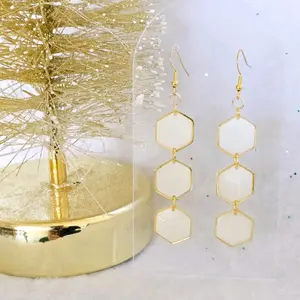 Trés Hex Hook Polymer Clay Dangle Earrings - Lightweight & Hypoallergenic