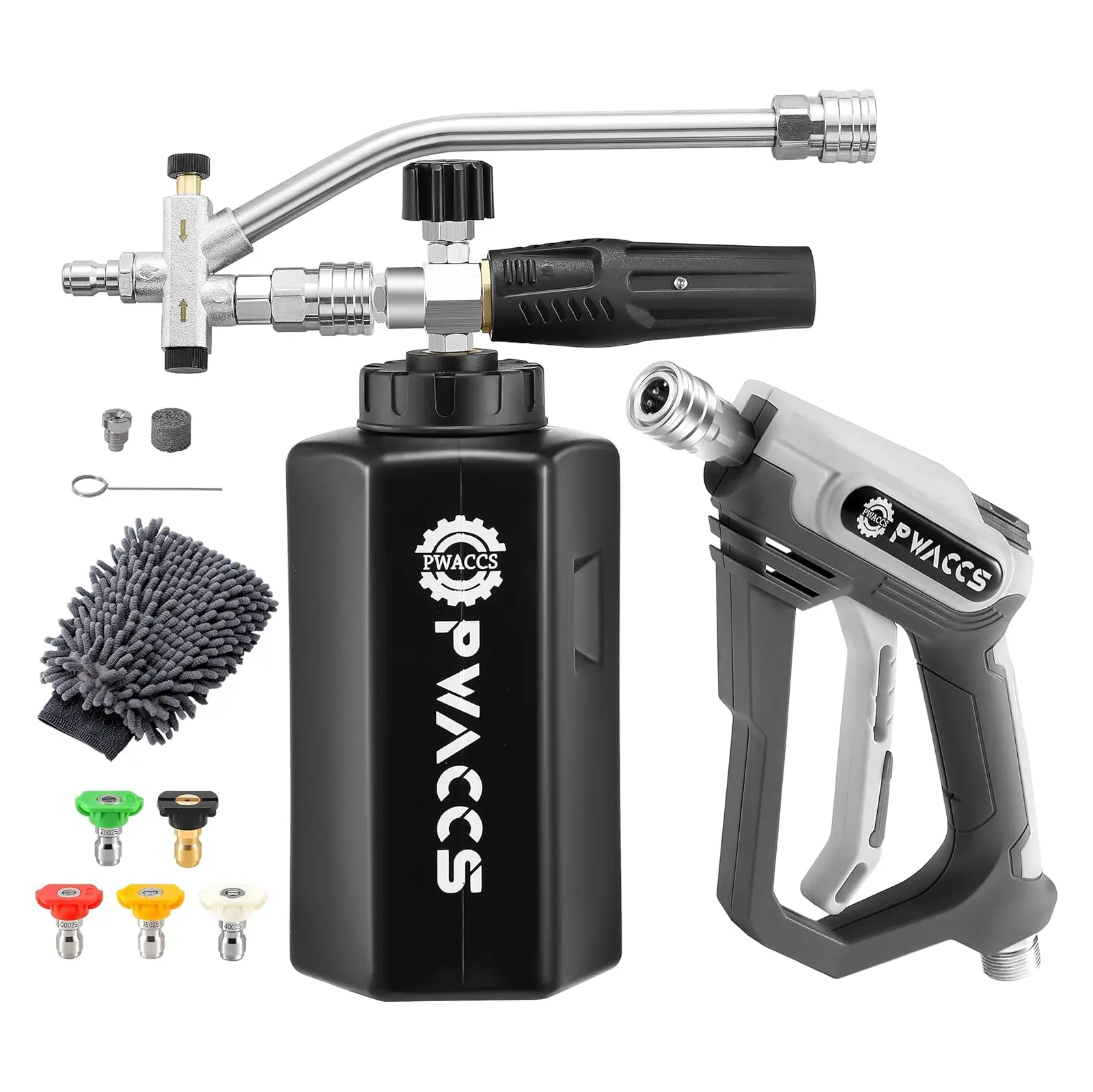 PWACCS Handheld Pressure Washer Foam Cannon, Dual Connector Accessory, Short Wand, Double Tip Attachment, 1/4" Quick Connector, M22 Male Inlet, 4000 PSI, 1.5L Car Wash Accessory,  Snow Foam Sprayer,  Car Wash Equipment, DealsForYouDays,car accessories