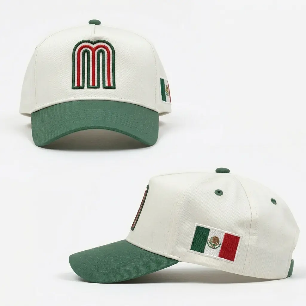 Mexican Flag Graphic Trucker Hat - Embroidered M Logo Embroidered Headwear, Breathable One Size Adjustable Snapback, Patriotic Cinco de Mayo Cap for Men, Casual Outdoor Travel Party Accessory, Bold Flag Colors