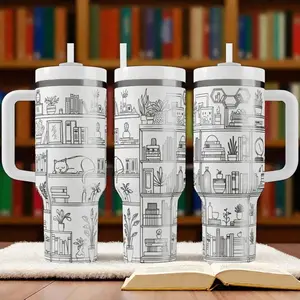 Book Lover Tumbler – 40oz Engraved Reading Mug with Handle, Cozy Library Cup for Readers, Writers, and Quiet Souls, Gift for Fan