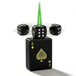 Cool Torch Windproof Lighter, Ace of Spades Playing Card Design, Black with Dice Rotatable Top, Refillable Butane Lighters,Candle, Camping(Butane Not Included)