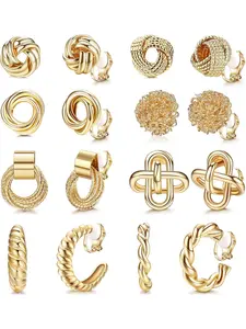 Clip On Earrings Set - 8 Pairs, Gold & Silver Hoops & Studs, Statement Earrings, Non-Pierced, Fake Earrings