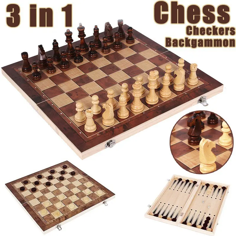 New Wooden Casual Puzzle Toy Chess Foldable Board Game, Portable Chess Game, Educational Tangram Puzzles, International Chess Set, Relaxing Entertainment, Tabletop Chess Board, Folding Chessboard, Travel Chess Set, Table Games