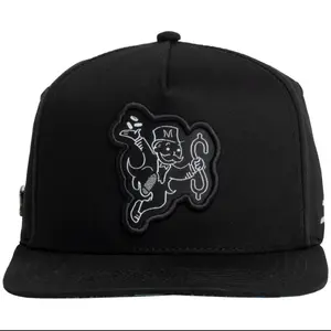 Monopoly Brand Black Snapback Hat with Monopoly Man Logo and White Embroidery